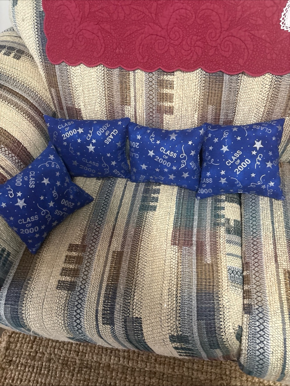 Decorative Blue 'Class of 2000' Accent Pillow Set of 4 handmade